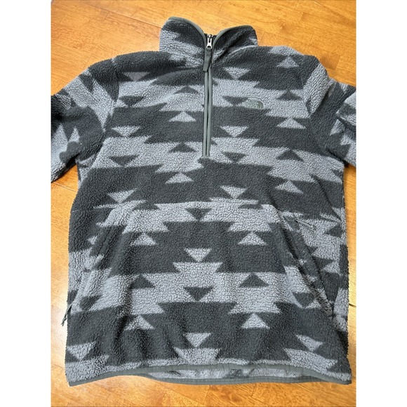 The North Face Mens Large 1/2 Zip Jacket Grey Aztec Fleece Long Sleeve Mock Neck - Picture 8 of 15